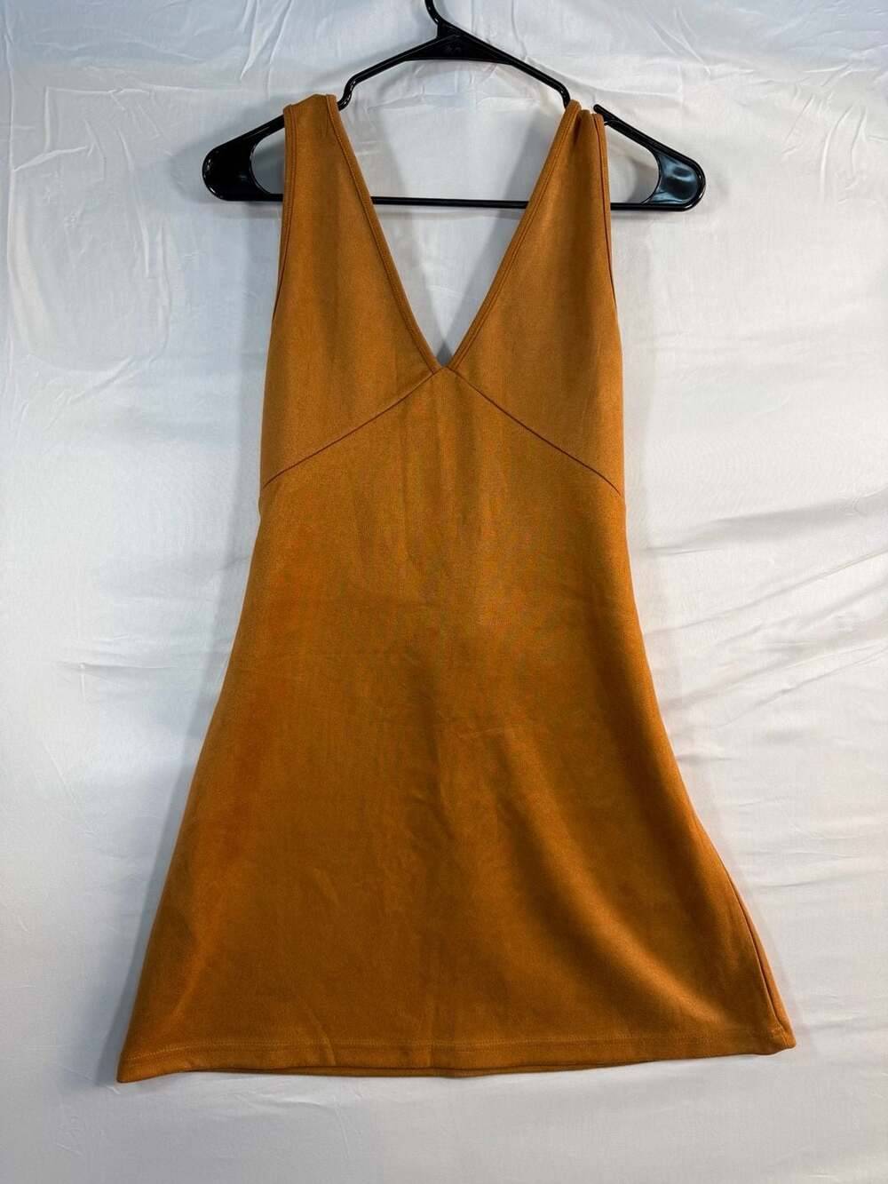 SHEIN V-Neck Mini Dress Size US 6 Brown Faux Suede Belted